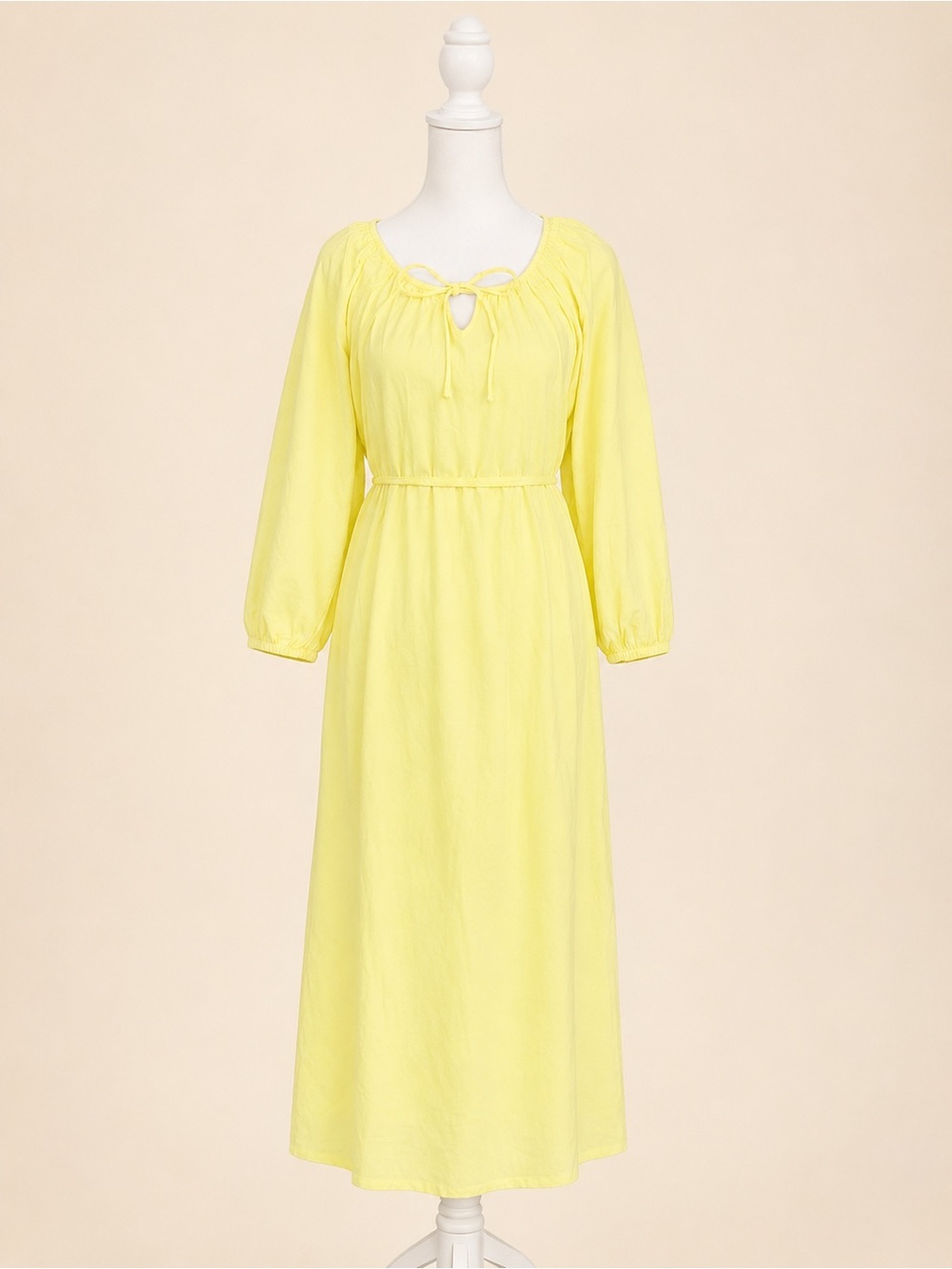 Bright Lemon Yellow 100% Cotton Peasant Maxi Dress with Full Detachable Slip | S